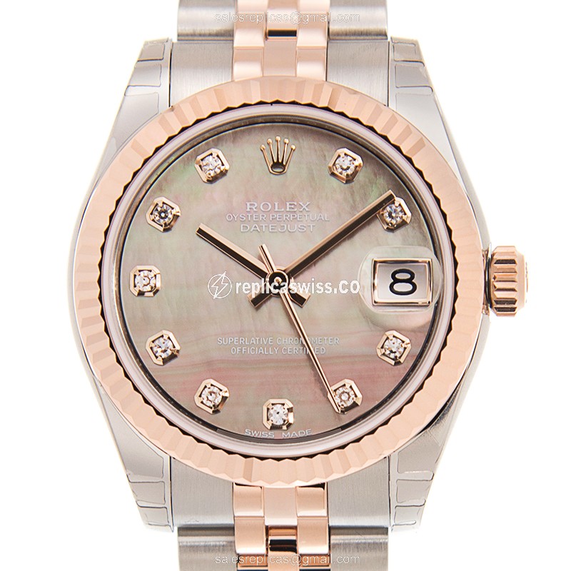 Rolex Datejust Replica - Automatic - 18kt Rose Gold & Steel - Black Dial - Gold Strap - Luxury Replica DATEJUST Watch