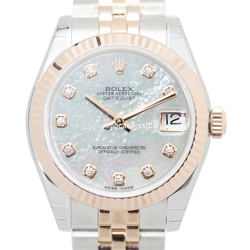 Rolex Datejust Replica - Automatic - 18kt Rose Gold & Steel Case - Silver Dial