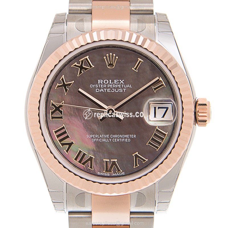 Rolex Datejust Replica - Automatic - 18kt Rose Gold & Steel Case - Black Dial