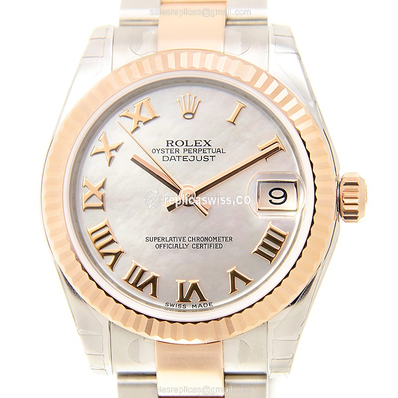 Rolex Lady Datejust Replica - Automatic - White on Gold & Steel - 28mm Case