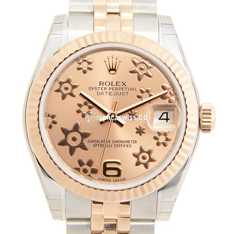 Rolex Datejust Replica - Automatic - 18kt Rose Gold Case, Pink Dial, Steel Gold Strap