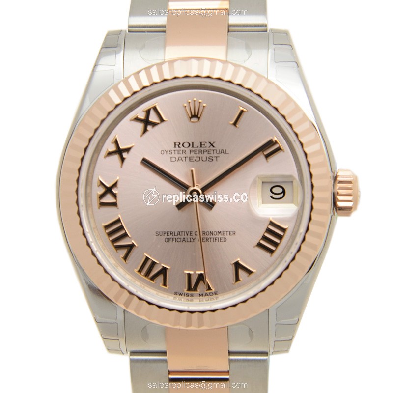 Rolex Datejust Replica - Automatic - 18kt Rose Gold & Steel Case - Pink Dial