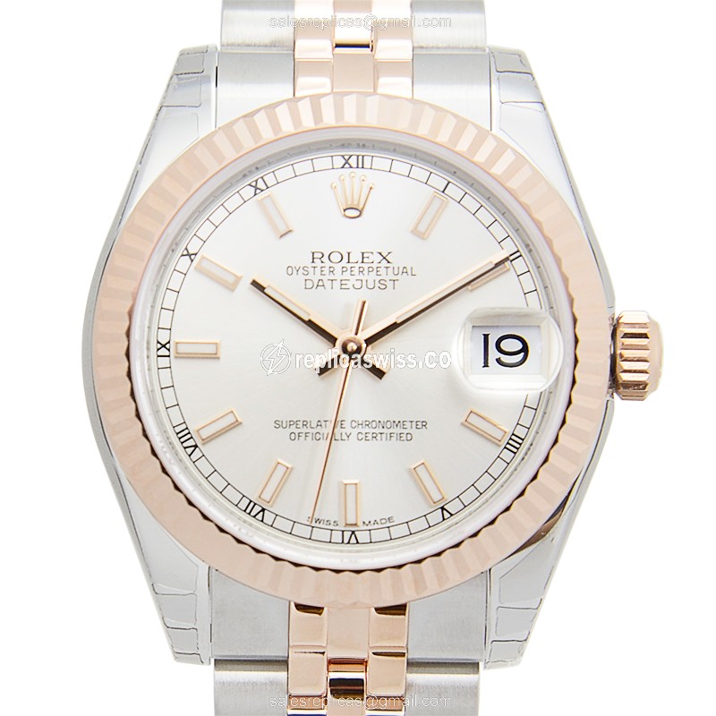 Rolex Datejust Replica - Automatic - Silver Dial on 18kt Gold & Steel Strap