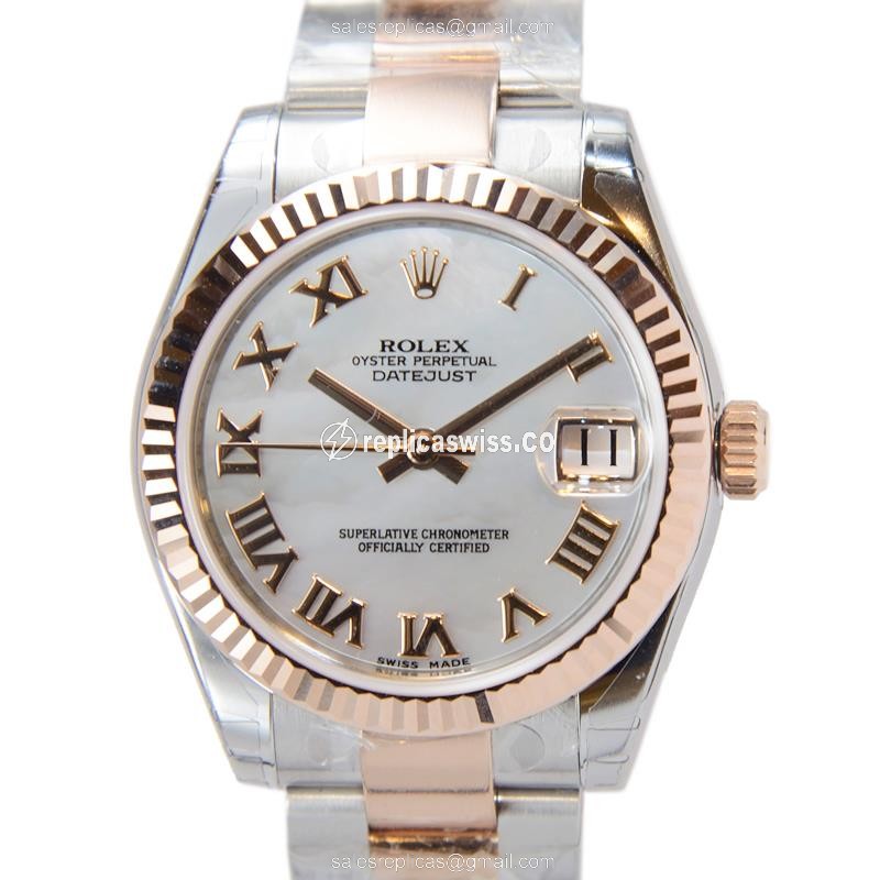 Rolex Datejust Replica - Automatic - White Dial on Steel - 18kt Rose Gold & Steel Case