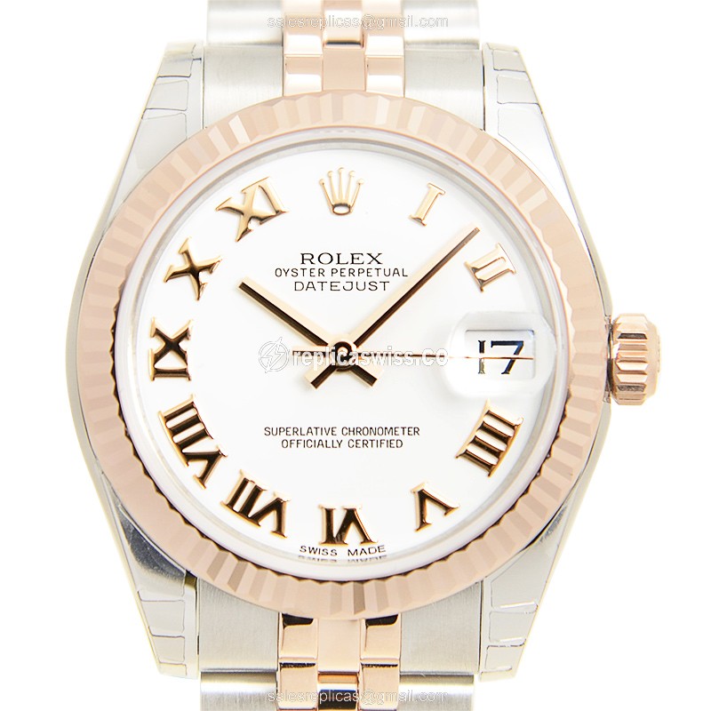 Rolex Lady Datejust Replica - Automatic - 18kt Rose Gold Case, White Dial, Silver Strap