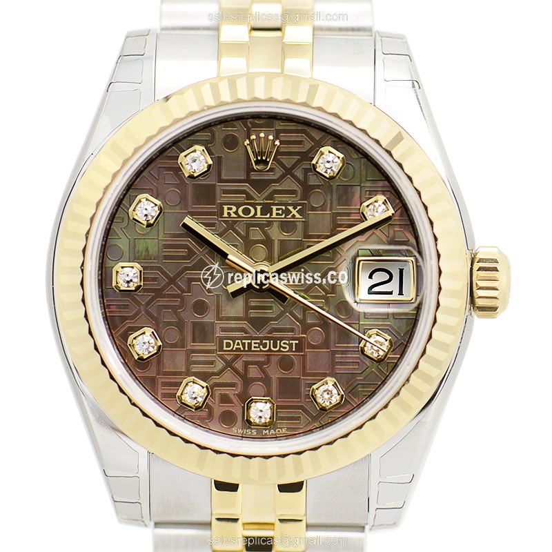 Rolex Datejust Replica - Automatic - 18kt Gold Case - Black Dial on Gold Strap