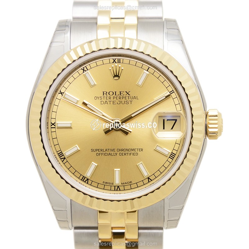 Rolex Datejust Replica - 18kt Gold & Steel - Automatic - Gold Dial