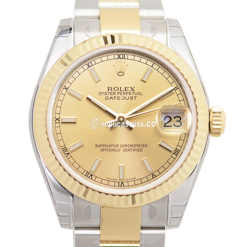 Rolex Lady Datejust Replica - Automatic - 18kt Gold Case, Gold Dial & Strap