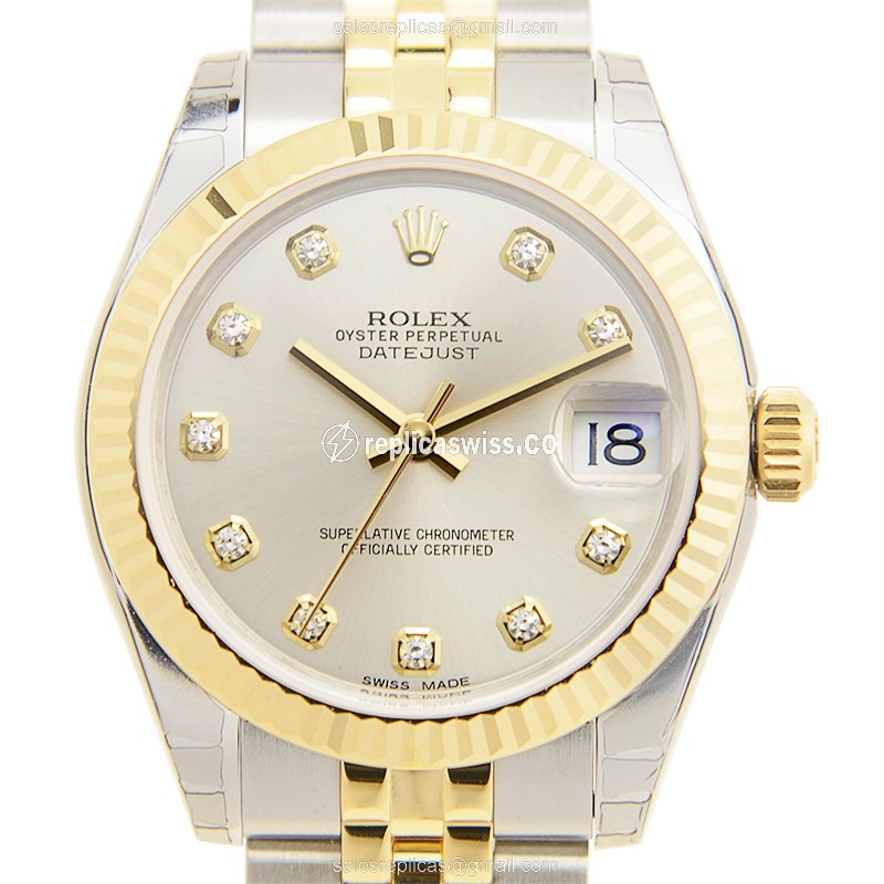 Rolex Datejust Replica - Automatic - 18kt Gold & Steel - Silver Dial - Luxury Replica LADY DATEJUST Watch