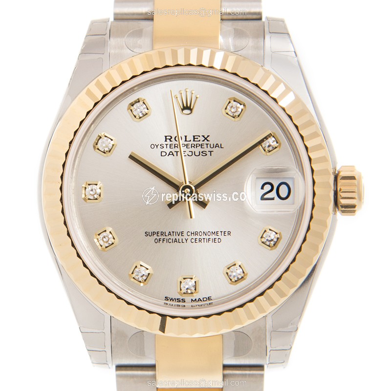 Rolex Datejust Replica - Automatic - 18kt Gold & Steel - Silver Dial