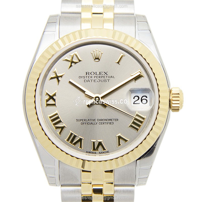 Rolex Lady Datejust Replica - Automatic - 18kt Gold & Steel Case - Gray Dial