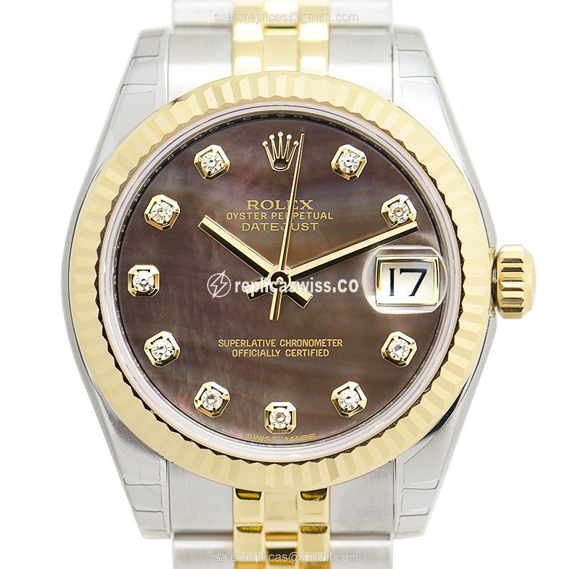 Rolex Datejust Lady Replica - Automatic - 18kt Gold & Steel Case - Black Dial