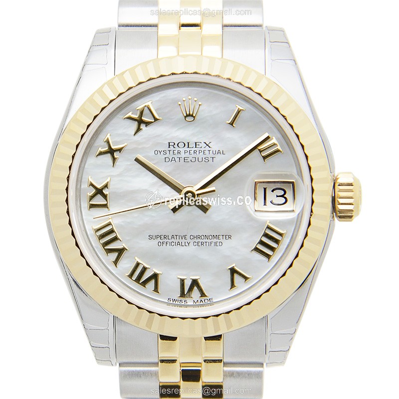 Rolex Lady Datejust Replica - 18kt Gold Case, White Dial on Gold Strap