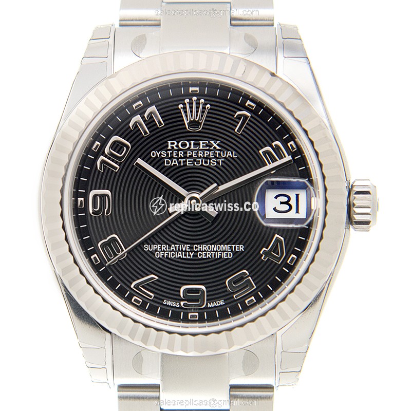 Rolex Datejust Replica - Automatic - White Gold & Steel - Black Dial