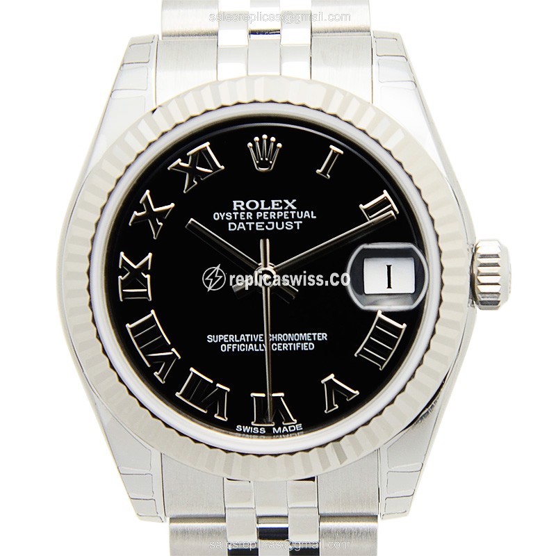 Rolex Datejust Replica - Automatic - White Gold & Steel - Black Dial, Steel Strap