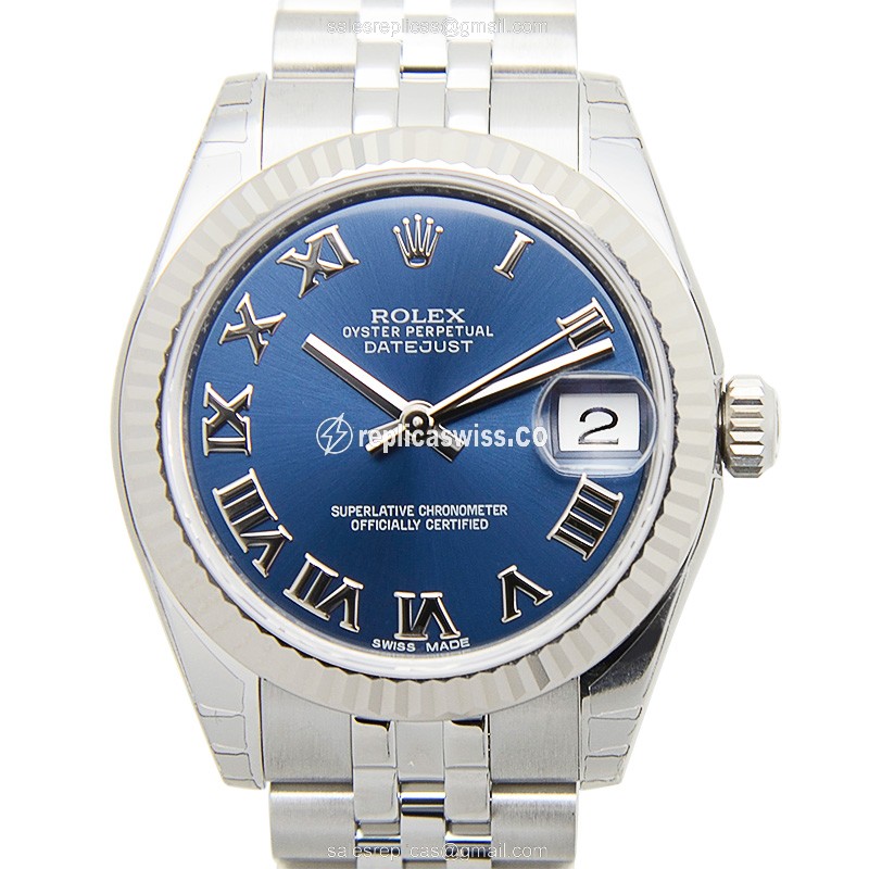 Rolex Datejust Lady Replica - 18kt White Gold | Steel Case | Blue Dial | Steel Clasp