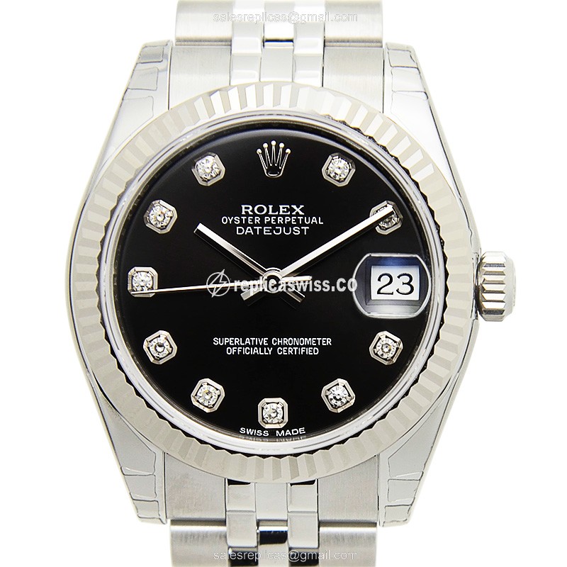 Rolex Lady Datejust Replica - Automatic - White Gold & Steel - Black Dial - Steel Strap - Luxury Replica LADY DATEJUST Watch