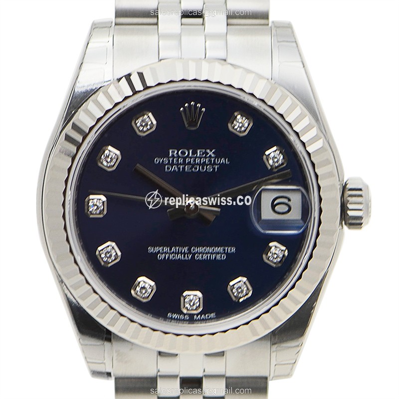 Rolex Datejust Replica - Automatic - White Gold - Blue Dial, Steel Clasp & Strap