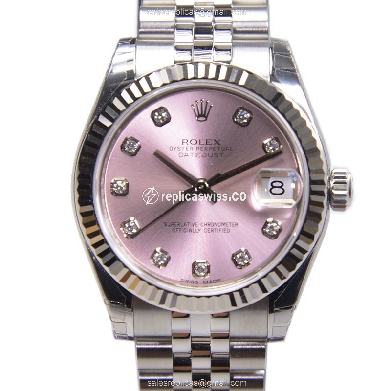 Rolex Lady Datejust Replica - Automatic - 18kt White Gold & Steel - Pink Dial - Silver Steel Strap - Luxury Replica LADY DATEJUST Watch