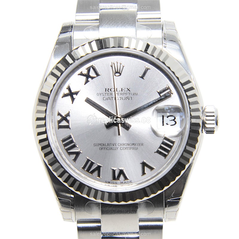 Rolex Datejust Replica - White Gold/Steel - Automatic, Gray Dial - Silver Clasp