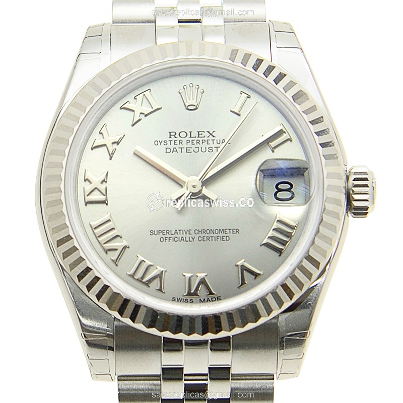 Rolex Datejust Replica - Automatic - White Gold & Steel Case - Gray Dial, Silver Clasp, Steel Strap