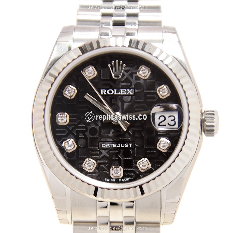 Rolex Datejust Replica - Automatic - Black Dial, Silver Clasp & Steel Strap