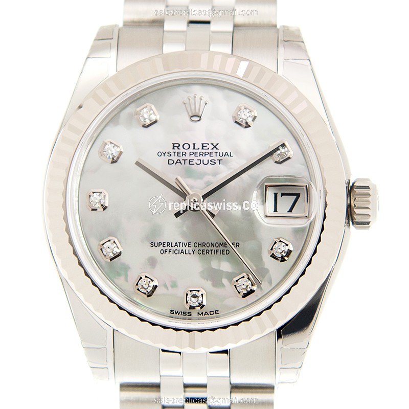 Rolex Datejust Replica - Automatic - White Gold & Steel - White Dial, Silver Clasp