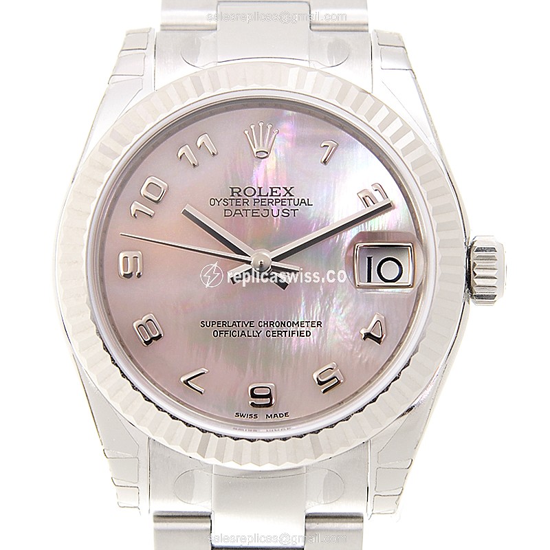 Rolex Lady Datejust Replica | Automatic | 18kt White Gold | Pink Dial | Steel Clasp