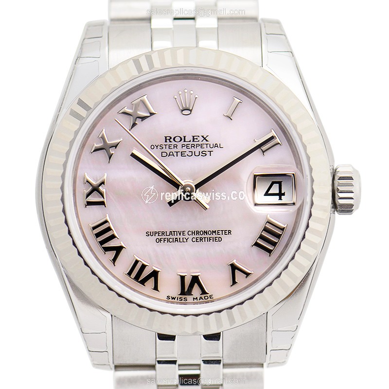 Rolex Lady Datejust Replica - Automatic - 18kt White Gold & Steel - Pink Dial - Silver Steel Strap