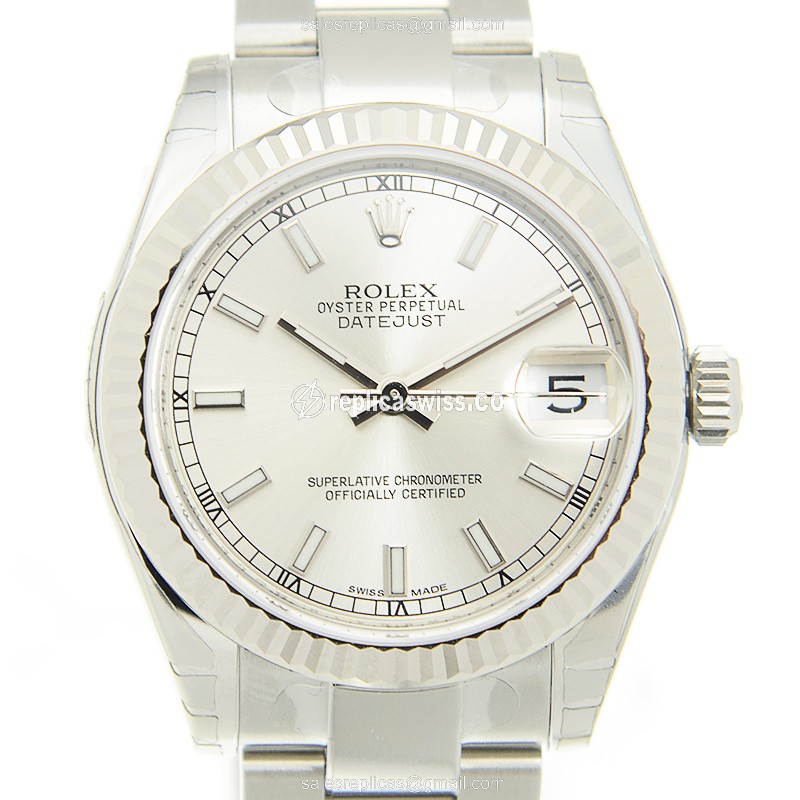 Rolex Lady Datejust Replica - Automatic - 18kt White Gold & Steel - Silver Dial - Steel Strap - Luxury Replica LADY DATEJUST Watch
