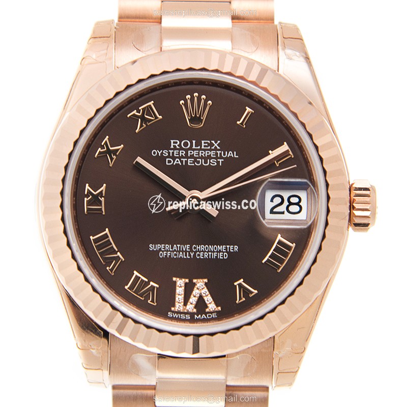 Rolex Lady Datejust Replica - Automatic - 18kt Gold - Brown Dial - Gold Strap - Luxury Replica LADY DATEJUST Watch