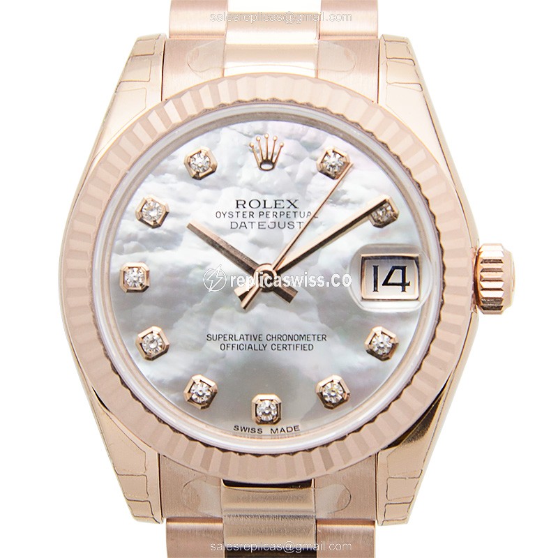 Rolex Lady Datejust Replica - Automatic 18kt Rose Gold - Silver Dial, Pink Strap - Luxury Replica LADY DATEJUST Watch