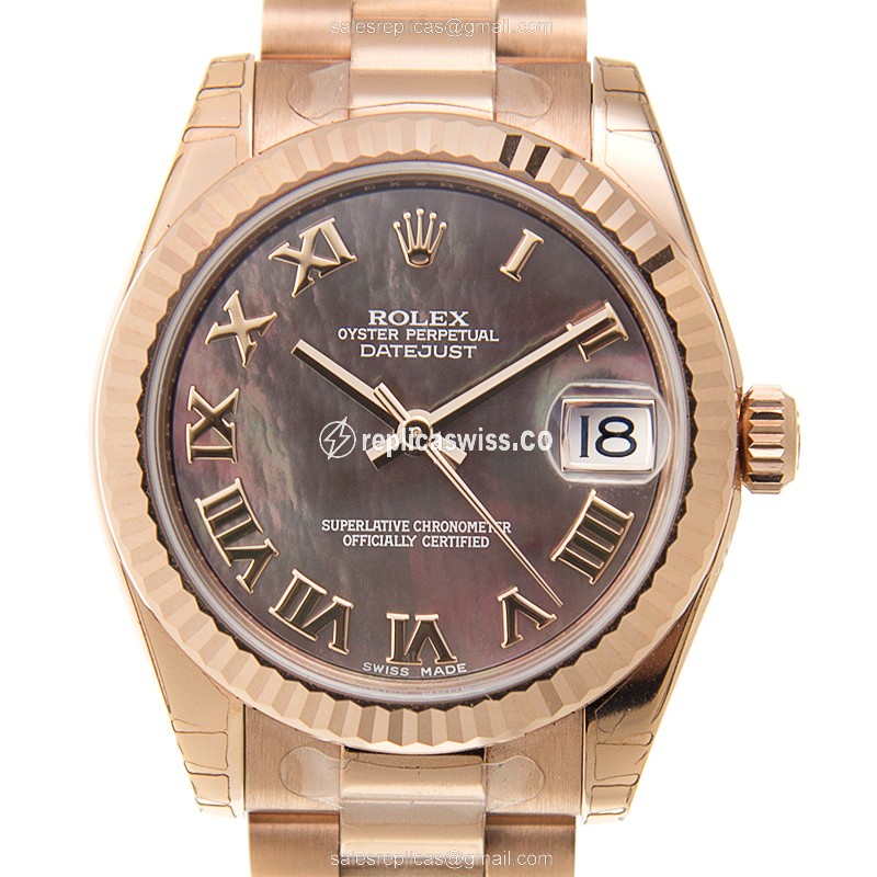 Rolex Datejust Lady Replica - Auto - 18kt Rose Gold - Black - Gold Strap - Luxury Replica LADY DATEJUST Watch