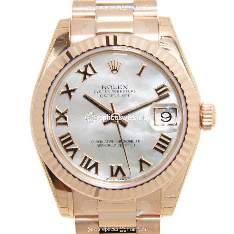 Rolex Lady Datejust Replica - Automatic - White Dial on Gold 18kt Strap