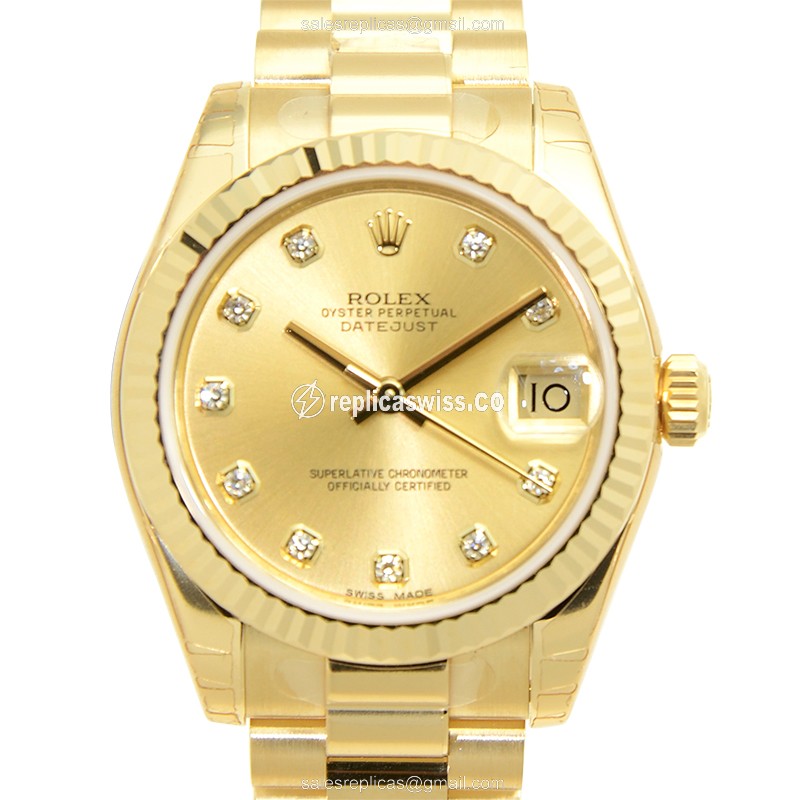 Rolex Lady Datejust Replica - Automatic - Gold Dial on Gold Strap