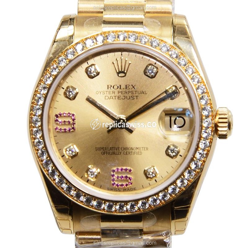 Rolex Lady Datejust Replica - Automatic - Gold Dial - Gold Clasp - 18mm