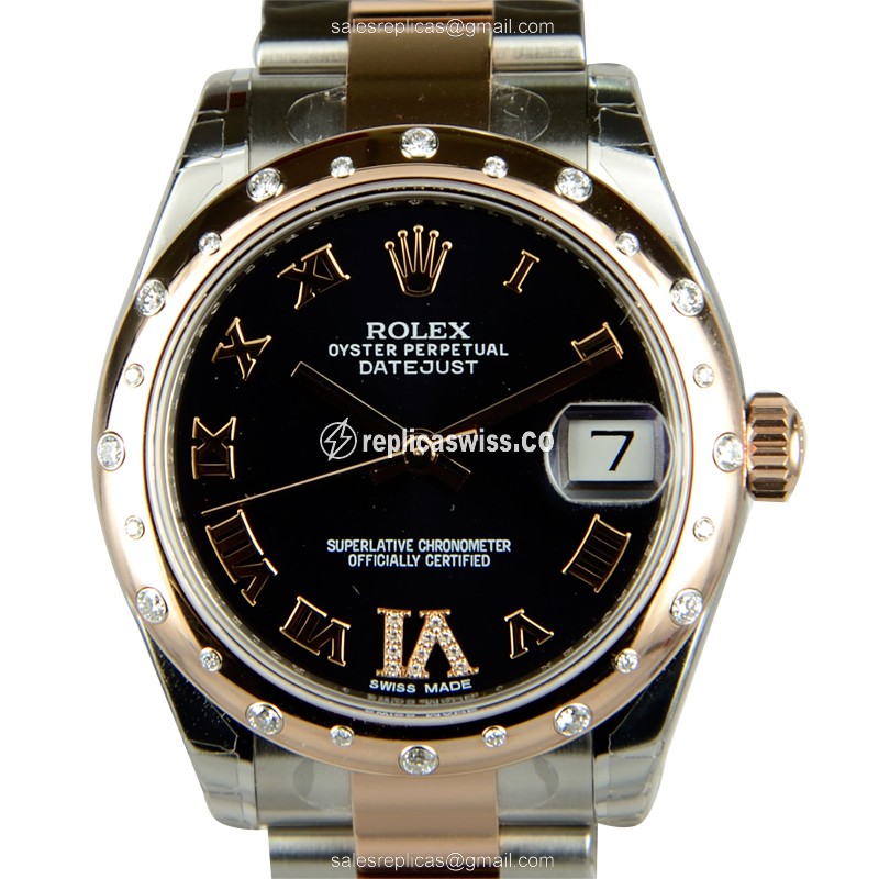 Rolex Lady Datejust Replica - Automatic - 18kt Rose Gold & Steel - Black Dial - Silver Strap - Luxury Replica LADY DATEJUST Watch