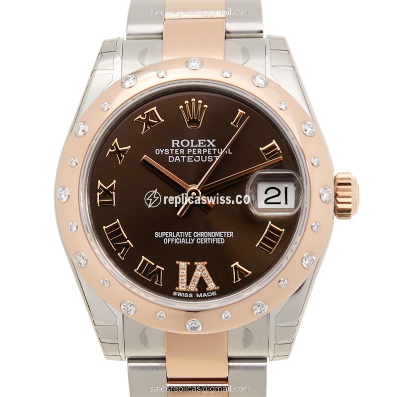 Rolex Datejust Replica - Automatic - 18kt Rose & Steel - Brown Dial - Silver Clasp