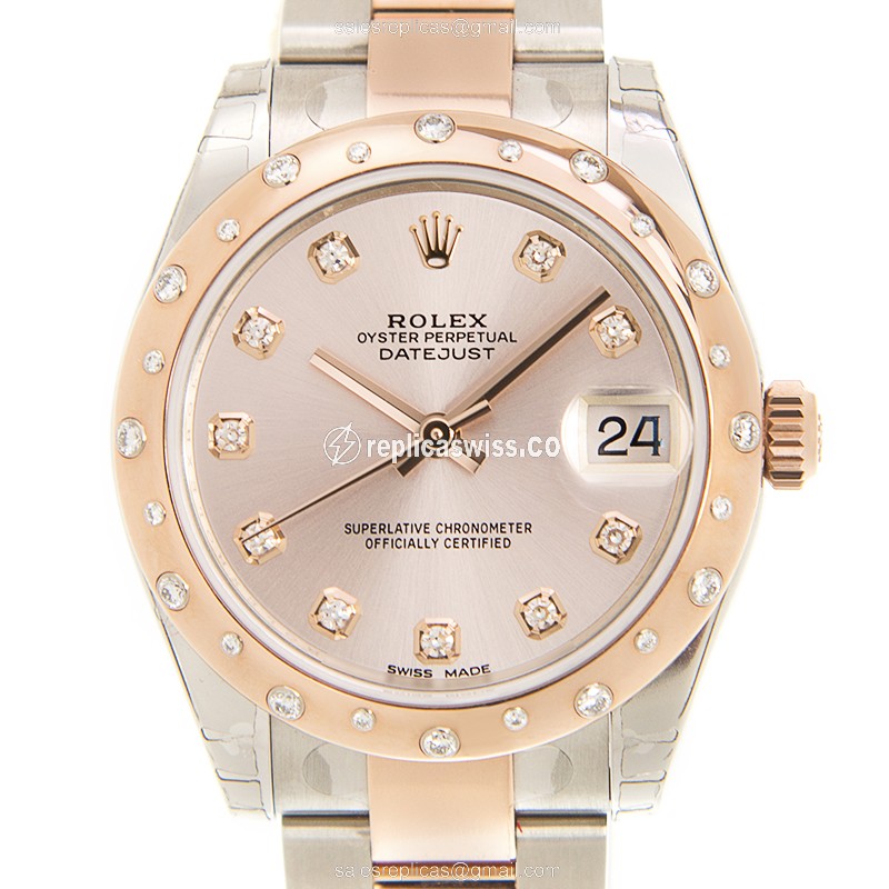 Rolex Datejust Replica - Automatic - 18kt Rose Gold & Steel - Pink Dial