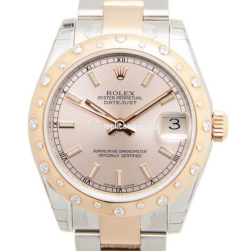 Rolex Datejust Replica - Automatic - 18kt Rose Gold - Pink Dial, Diamond Bezel