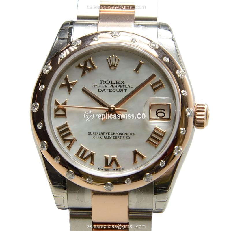 Rolex Lady Datejust Replica - White Dial, 18kt Rose Gold Case, Silver Steel Strap