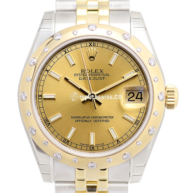 Rolex Datejust Replica - Automatic - Gold & Steel Case - Gold Dial - Silver Clasp