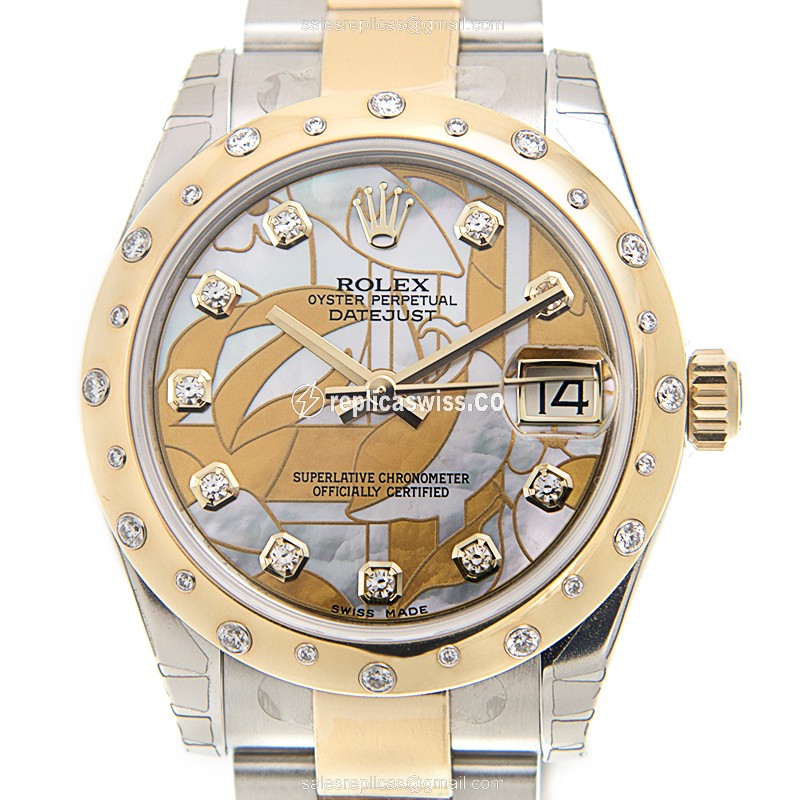 Rolex Datejust Replica - Automatic - 18kt Gold - White Dial - Gold Clasp & Steel Strap
