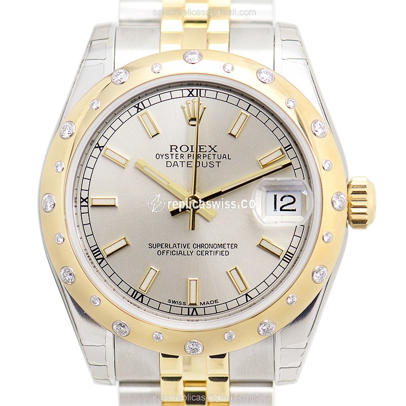 Rolex Datejust Lady Replica - Automatic - 18kt Gold & Steel Case - Silver Dial