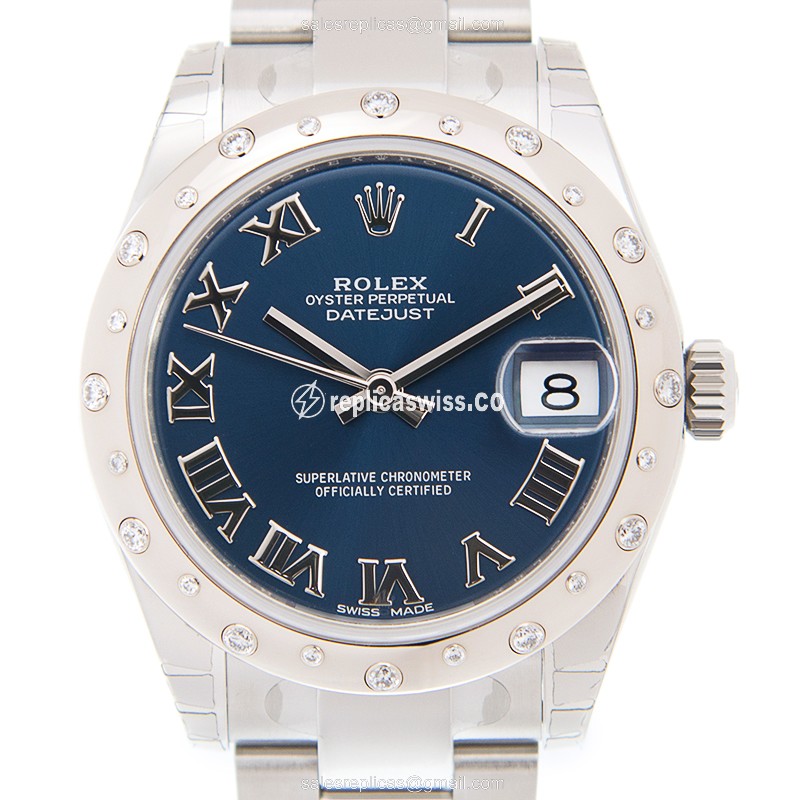 Rolex Datejust Replica - Automatic - 18kt White Gold - Steel Case - Blue Dial