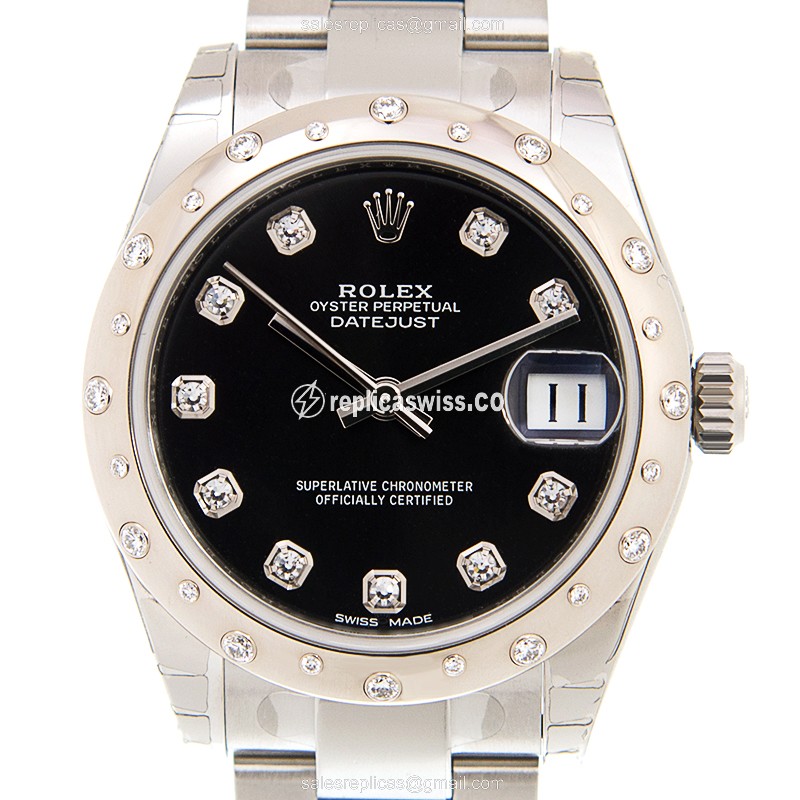 Rolex Datejust Replica - Automatic - White Gold & Steel - Black Dial, Silver Clasp - Luxury Replica DATEJUST Watch