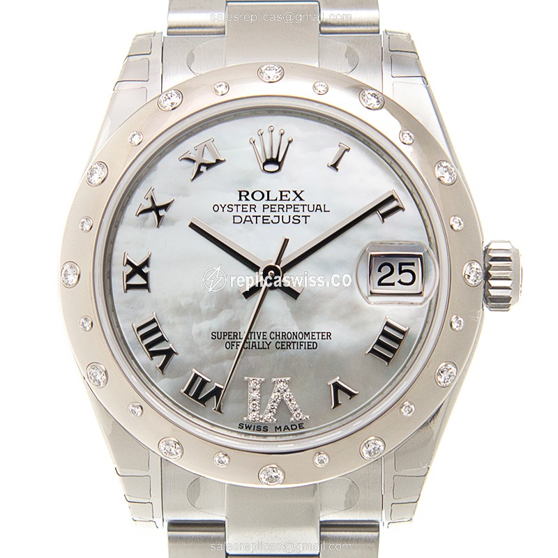 Rolex Datejust Replica - Automatic - White Gold - Diamond Bezel - Silver Dial - Luxury Replica LADY DATEJUST Watch