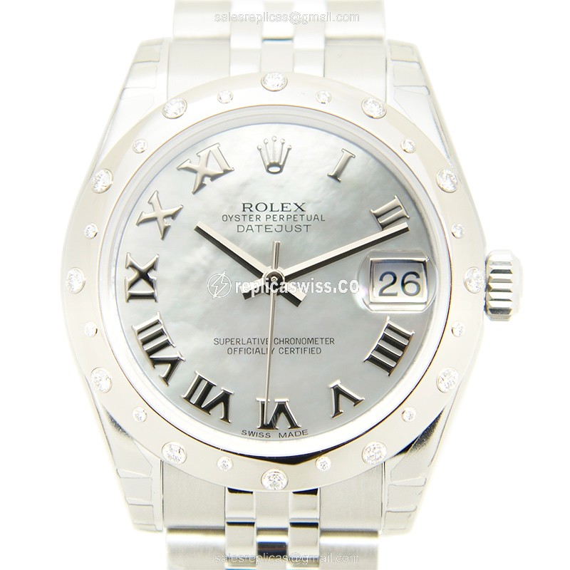 Rolex Lady Datejust Replica - Automatic - White Gold Case, Silver Dial - Steel Clasp & Strap