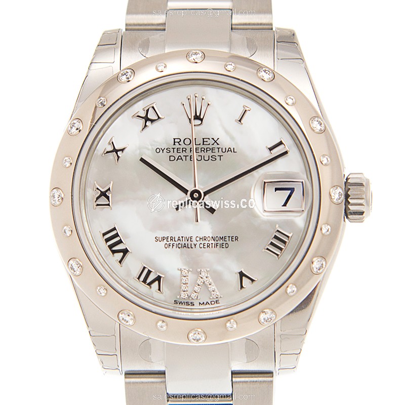 Rolex Lady Datejust Replica - Auto - White Gold & Diamond - Steel Case - White Dial - Luxury Replica LADY DATEJUST Watch