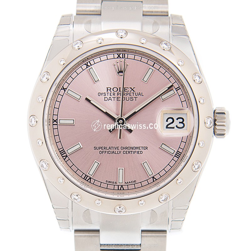 Rolex Lady Datejust Replica - Automatic - White Gold & Steel - Pink Dial
